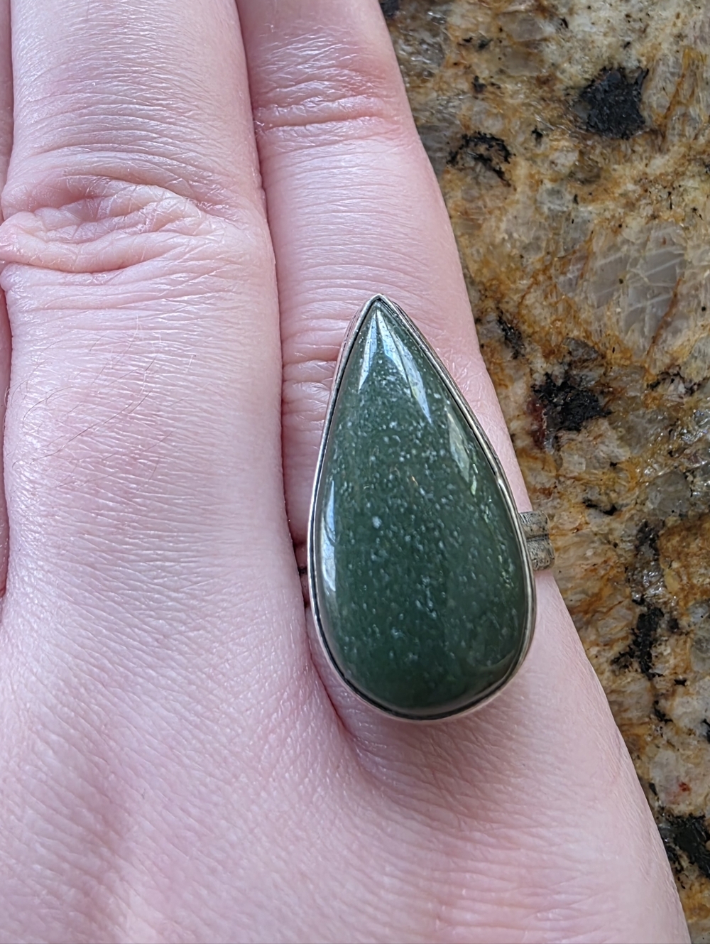 Green Adventurine Teardrop Stone Ring Size 6.5